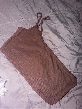 Brown Ribbed Spaghetti Strap Tank Top